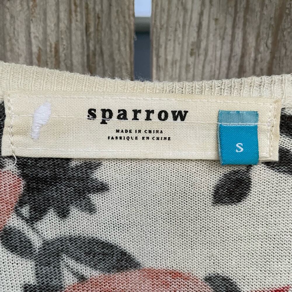 Anthropologie Sparrow Floral Tulips Cardigan Sweater White Brown Small - Picture 7 of 9